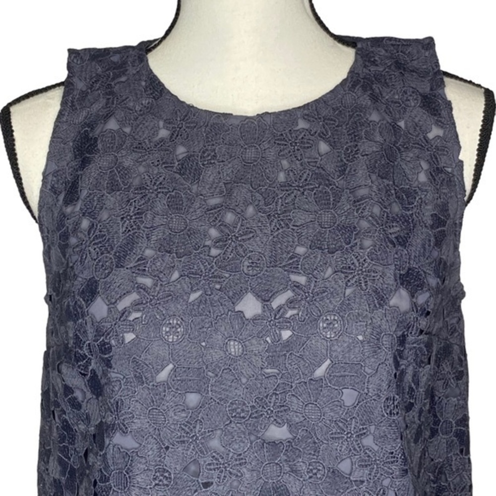 Ann Taylor LOFT Top Dark Gray Floral Lace‎ Overlay Tank Blouse Size Small - Picture 2 of 14